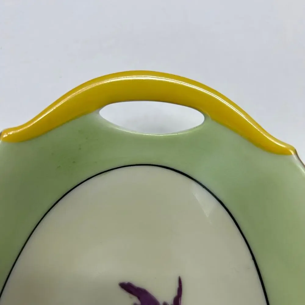 Antique 1920's Moschendorf Bavaria Green Yellow Birds‎ Platter/Celery Dish